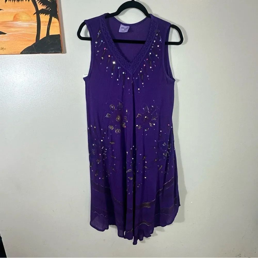 Beach By Exist Purple Embellished Midi Dress 100% rayon